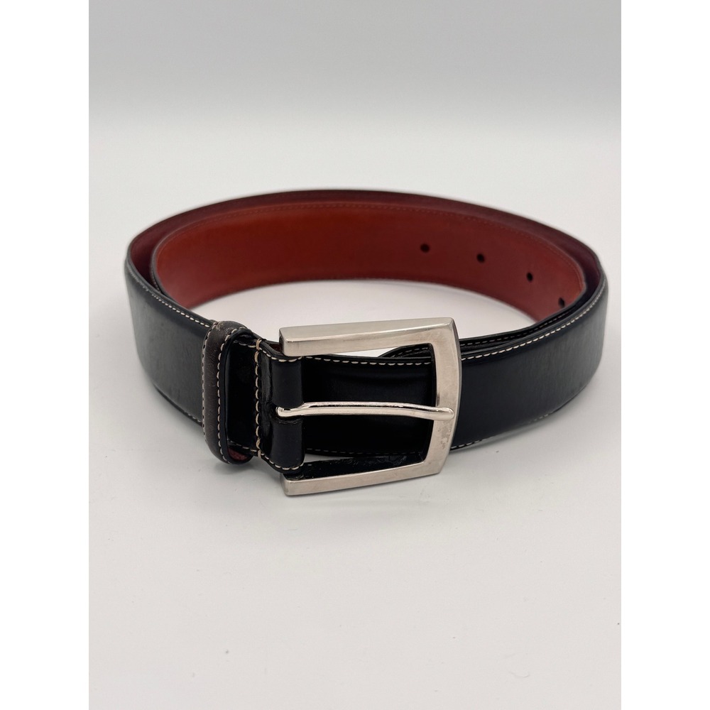 Brooks Brothers 346 Mens Black Genuine Leather Belt Silver Buckle Size 32 80